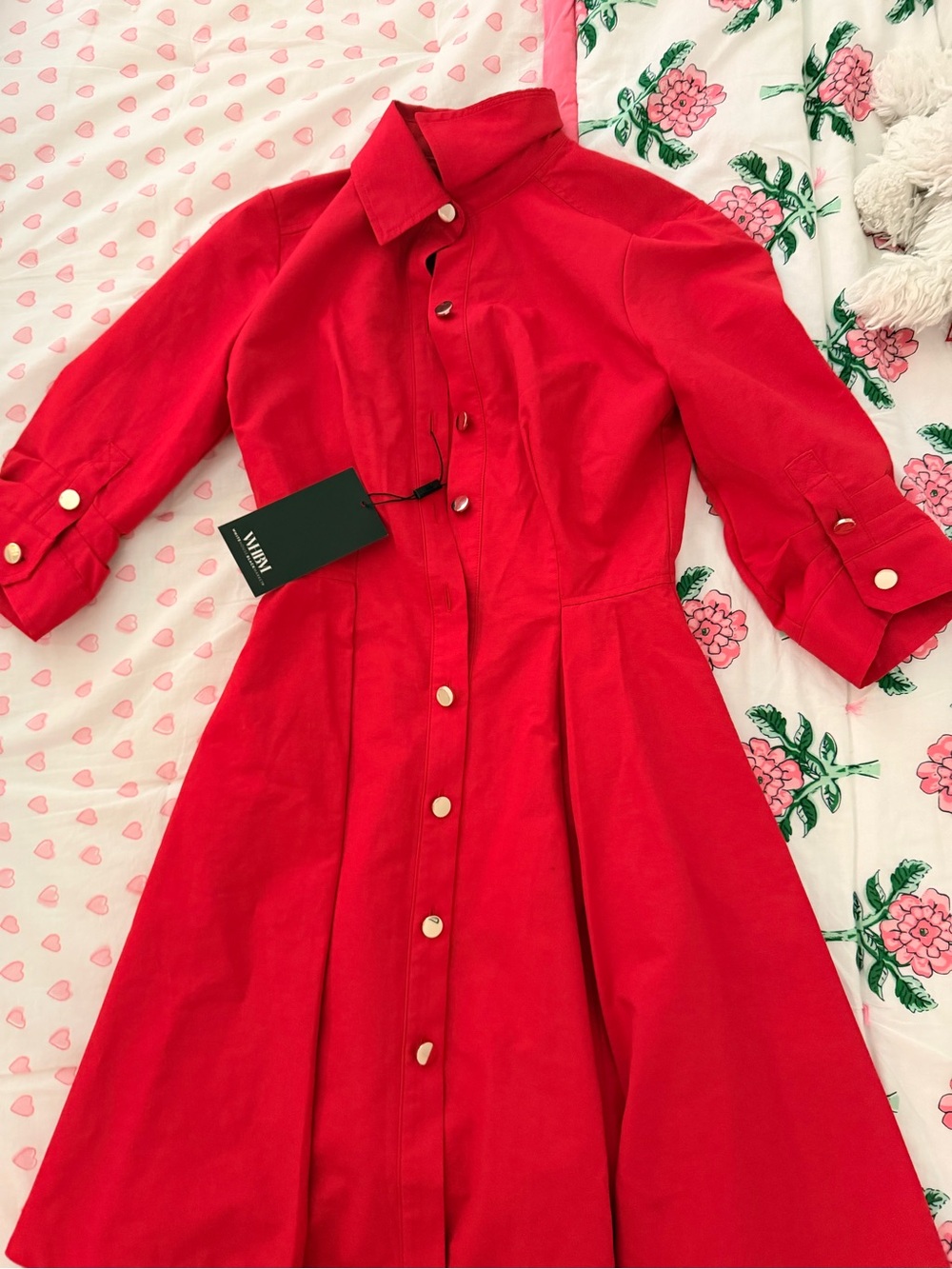 WHITE HOUSE BLACK MARKET  Red Button-Front Midi Dress